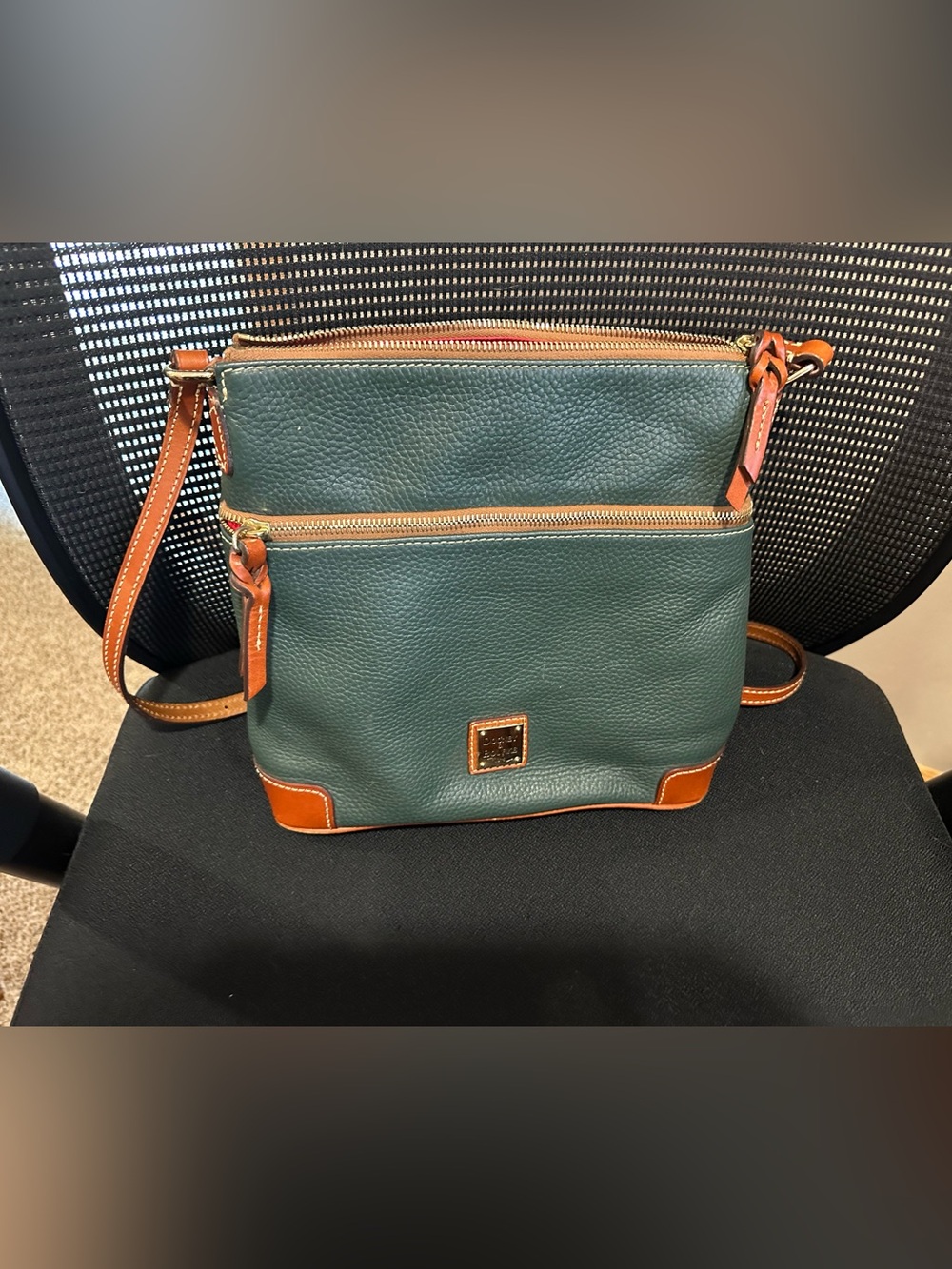 Dooney & Bourke Teal Pebbled Leather Crossbody with Saddle Trim GUC